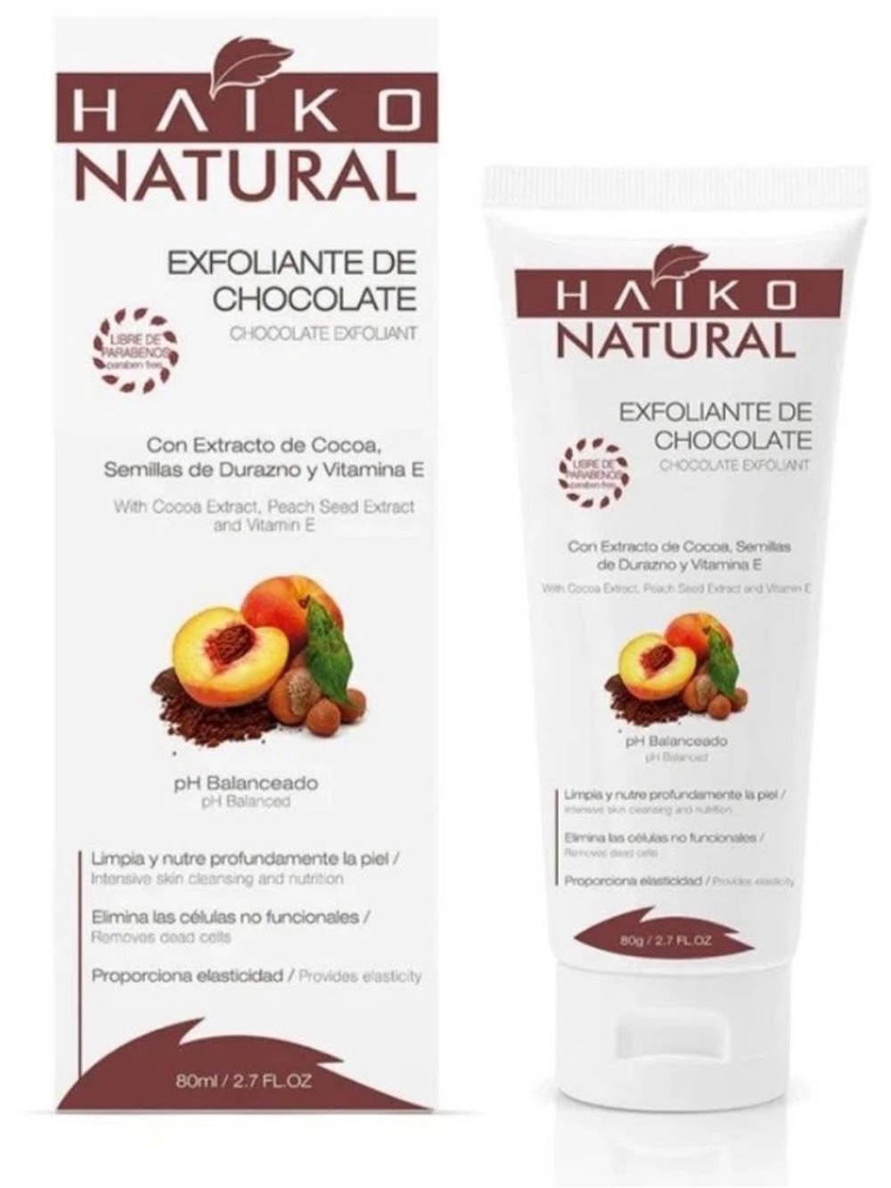 HAIKO NATURAL Chocolate Body Scrub w Cocoa Extract, Peach Seed Powder Exfoliates